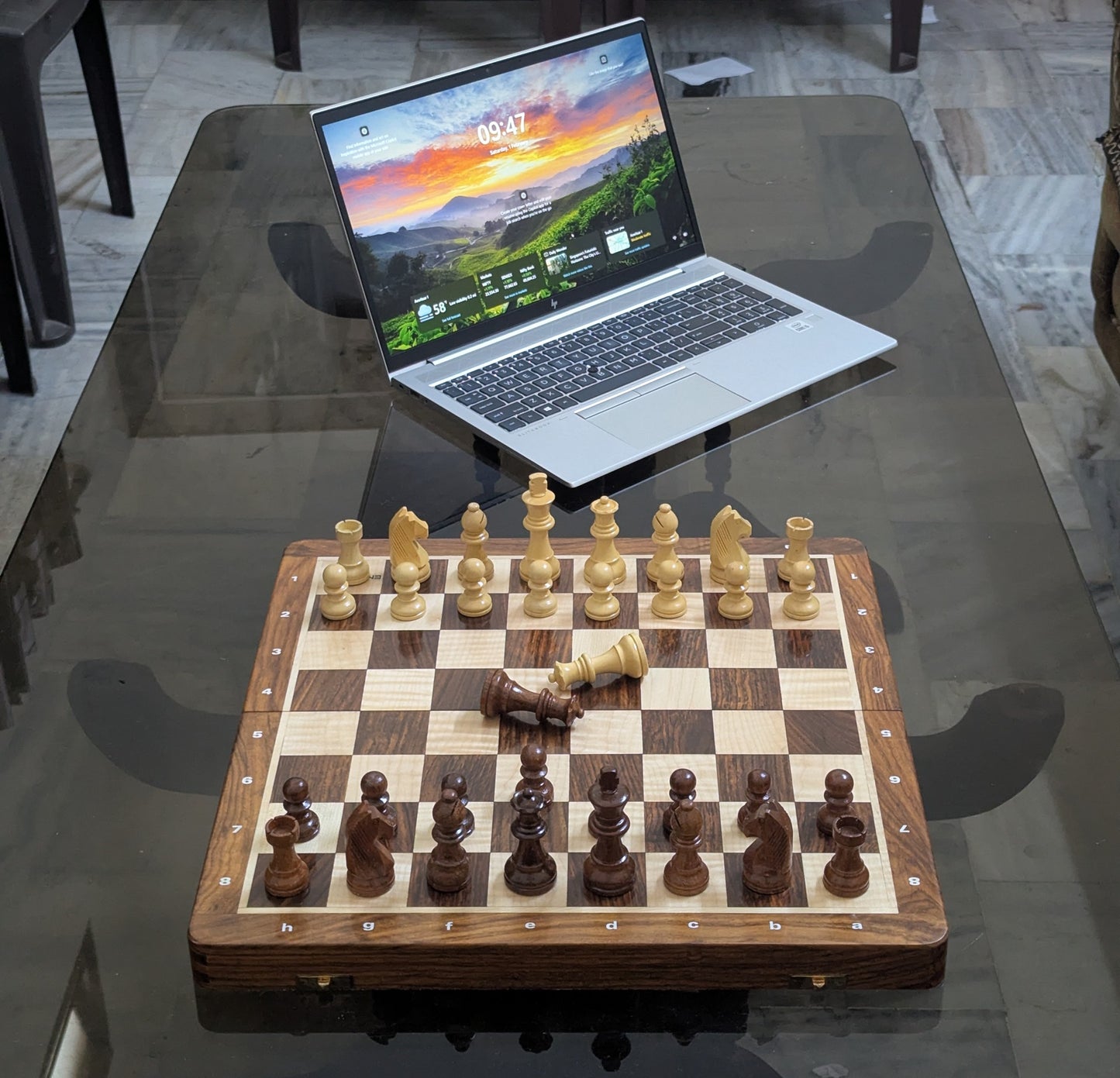 16" x 16" Wooden Foldable Magnetic Chess Board Set with NOTATIONS and - King Size 3" high - Premium Handcrafted Board