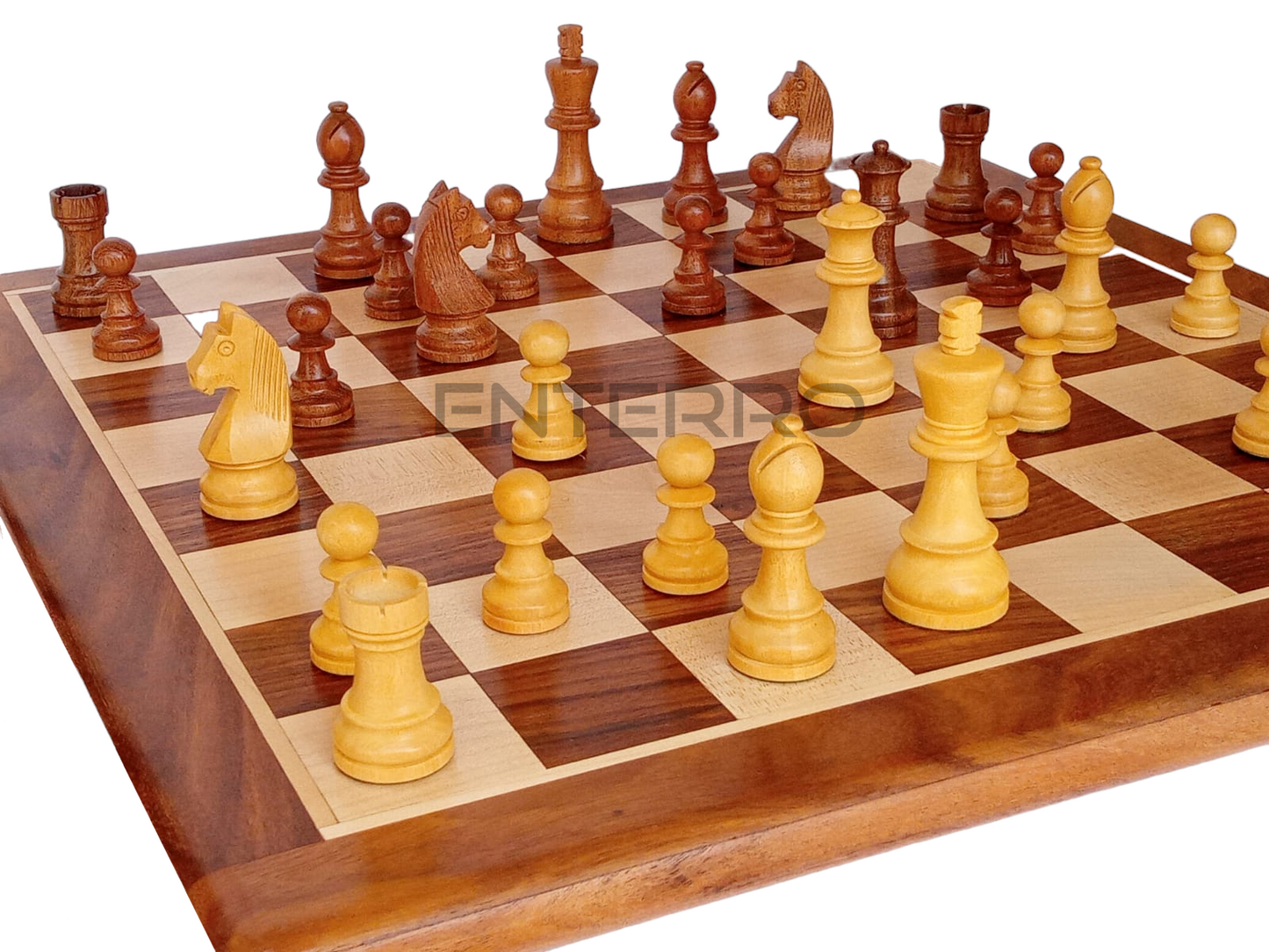 17 x 17 inch Wooden FLAT Chess Board with Wooden Chess Coins King Size 3" high - Premium Quality - Handcrafted - 32 Chess Coins with 2 Extra Queens