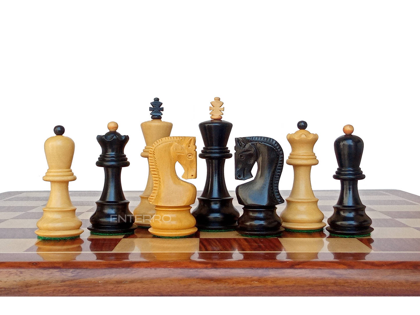 17" x 17" Wooden FLAT Chess Board - 1959 Reproduced 3.75" Ebonized Russian Zagreb with 2 Extra Queens