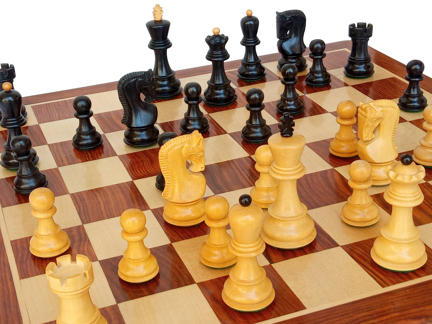 17" x 17" Wooden FLAT Chess Board - 1959 Reproduced 3.75" Ebonized Russian Zagreb with 2 Extra Queens