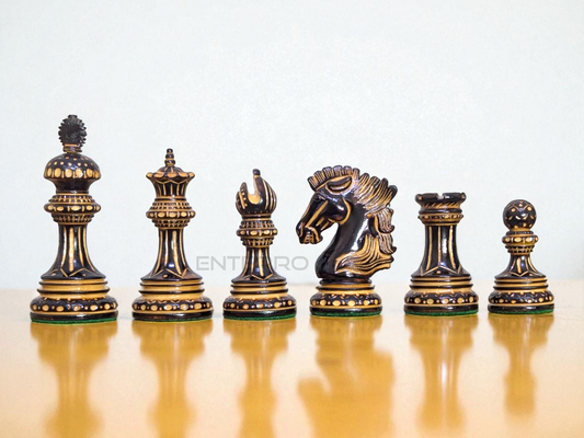 4.5" Wellington Burning Series Wooden Chess Pieces - Made of Burnt Boxwood and Boxwood