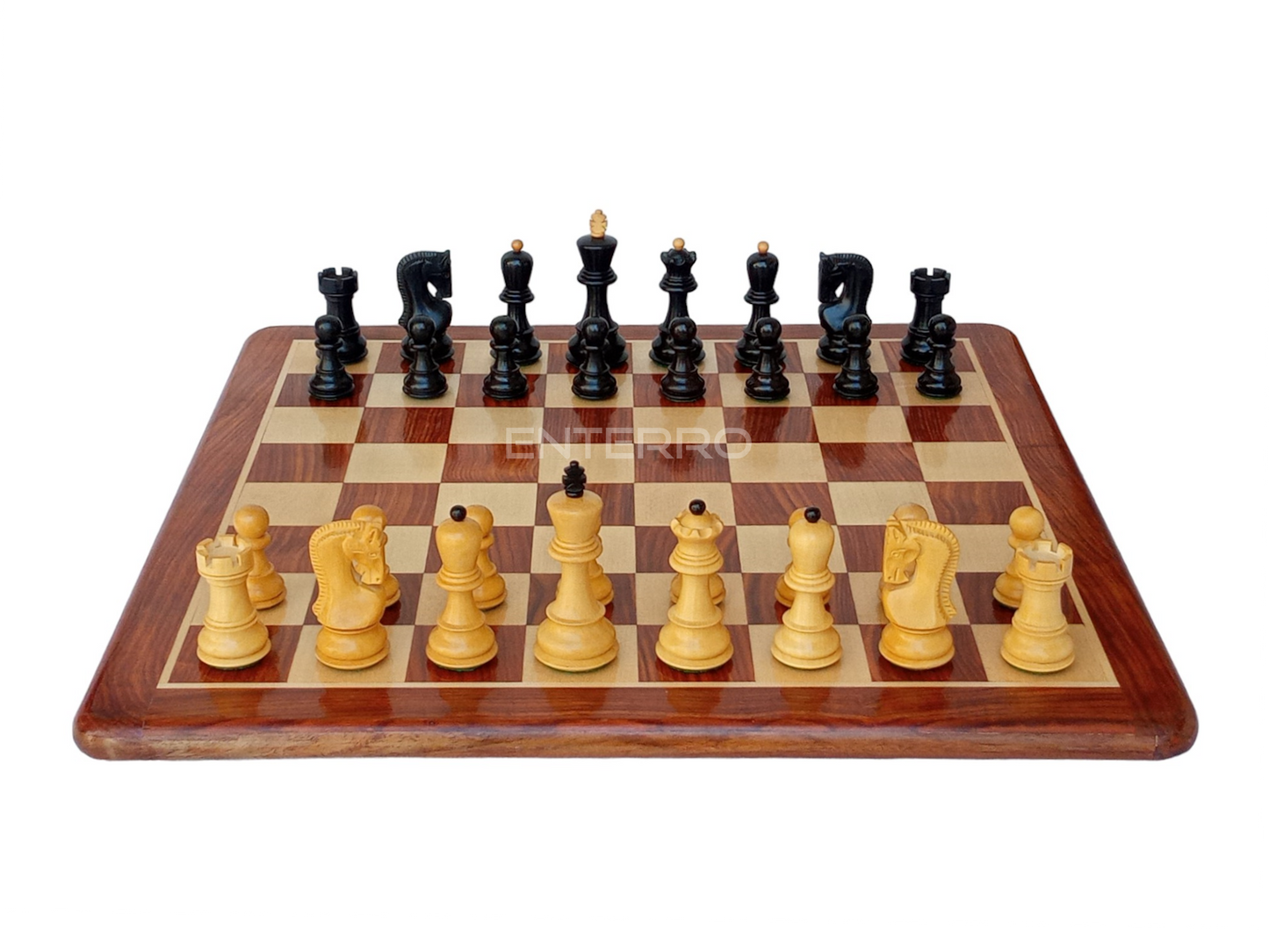 17" x 17" Wooden FLAT Chess Board - 1959 Reproduced 3.75" Ebonized Russian Zagreb with 2 Extra Queens