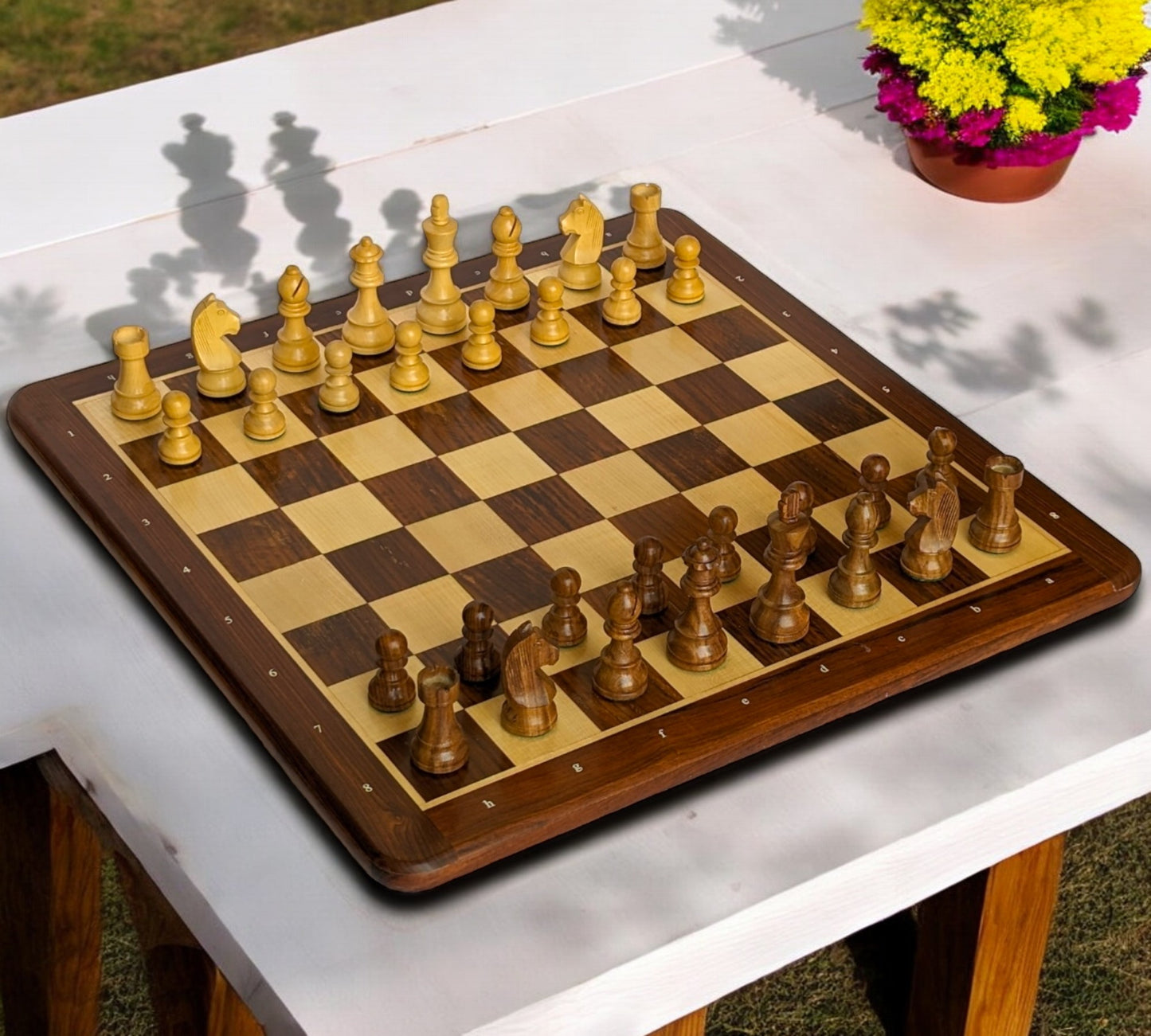 21" x 21" Wooden Chess Set with NOTATIONS - Square 55 mm - Golden Rosewood and Maple wood || 3.75" Staunton German Knight Standard Series Chess Pieces