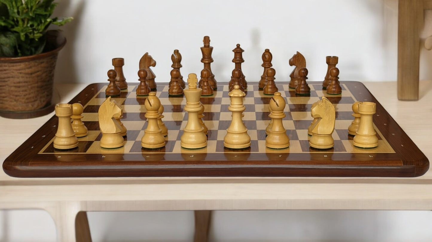 21" x 21" Wooden Chess Set with NOTATIONS - Square 55 mm - Golden Rosewood and Maple wood || 3.75" Staunton German Knight Standard Series Chess Pieces