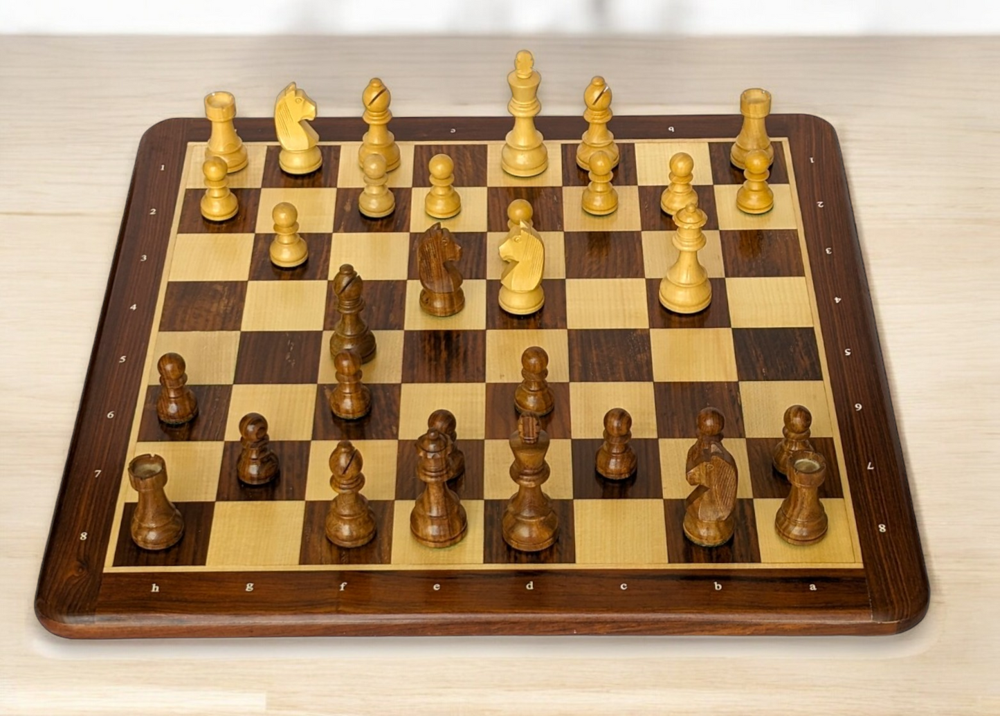 21" x 21" Wooden Chess Set with NOTATIONS - Square 55 mm - Golden Rosewood and Maple wood || 3.75" Staunton German Knight Standard Series Chess Pieces