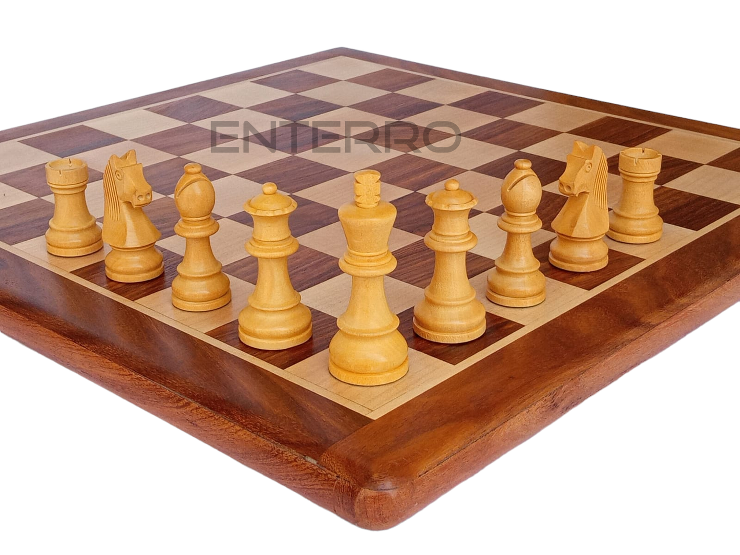 17 x 17 inch Wooden FLAT Chess Board with Wooden Chess Coins King Size 3" high - Premium Quality - Handcrafted - 32 Chess Coins with 2 Extra Queens