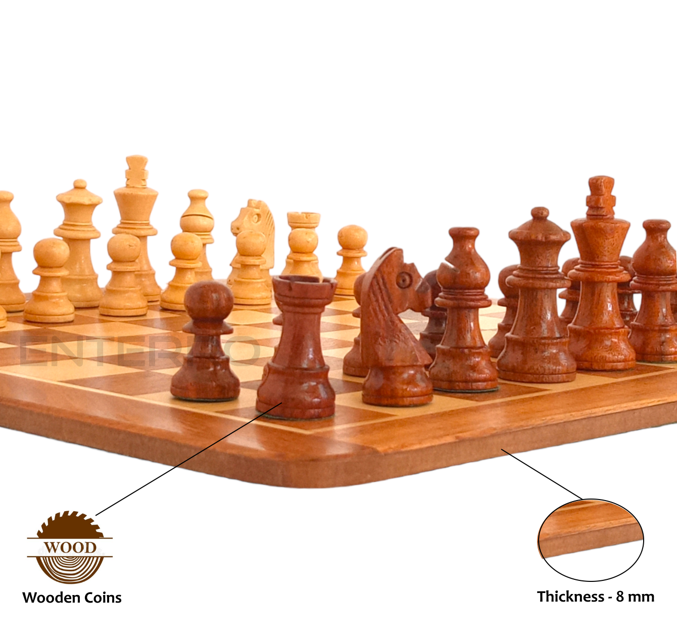 Juego de ajedrez de madera magnético plano de 14" x 14" - Tablero de ajedrez magnético - Piezas de ajedrez magnéticas de madera