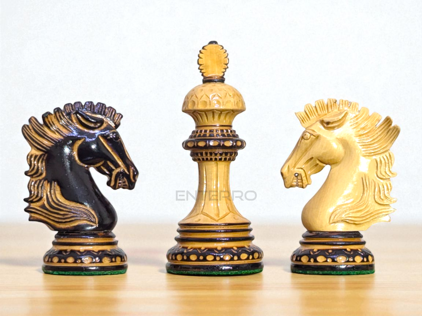 4.5" Wellington Burning Series Wooden Chess Pieces - Made of Burnt Boxwood and Boxwood