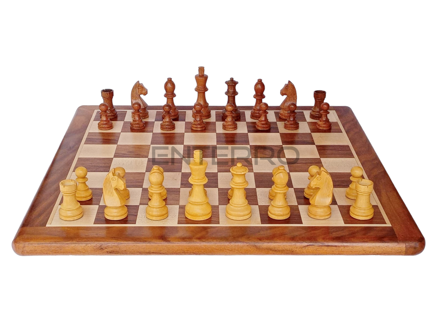 17 x 17 inch Wooden FLAT Chess Board with Wooden Chess Coins King Size 3" high - Premium Quality - Handcrafted - 32 Chess Coins with 2 Extra Queens