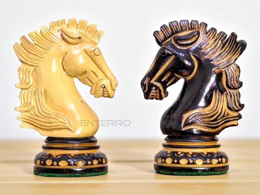 4.5" Wellington Burning Series Wooden Chess Pieces - Made of Burnt Boxwood and Boxwood
