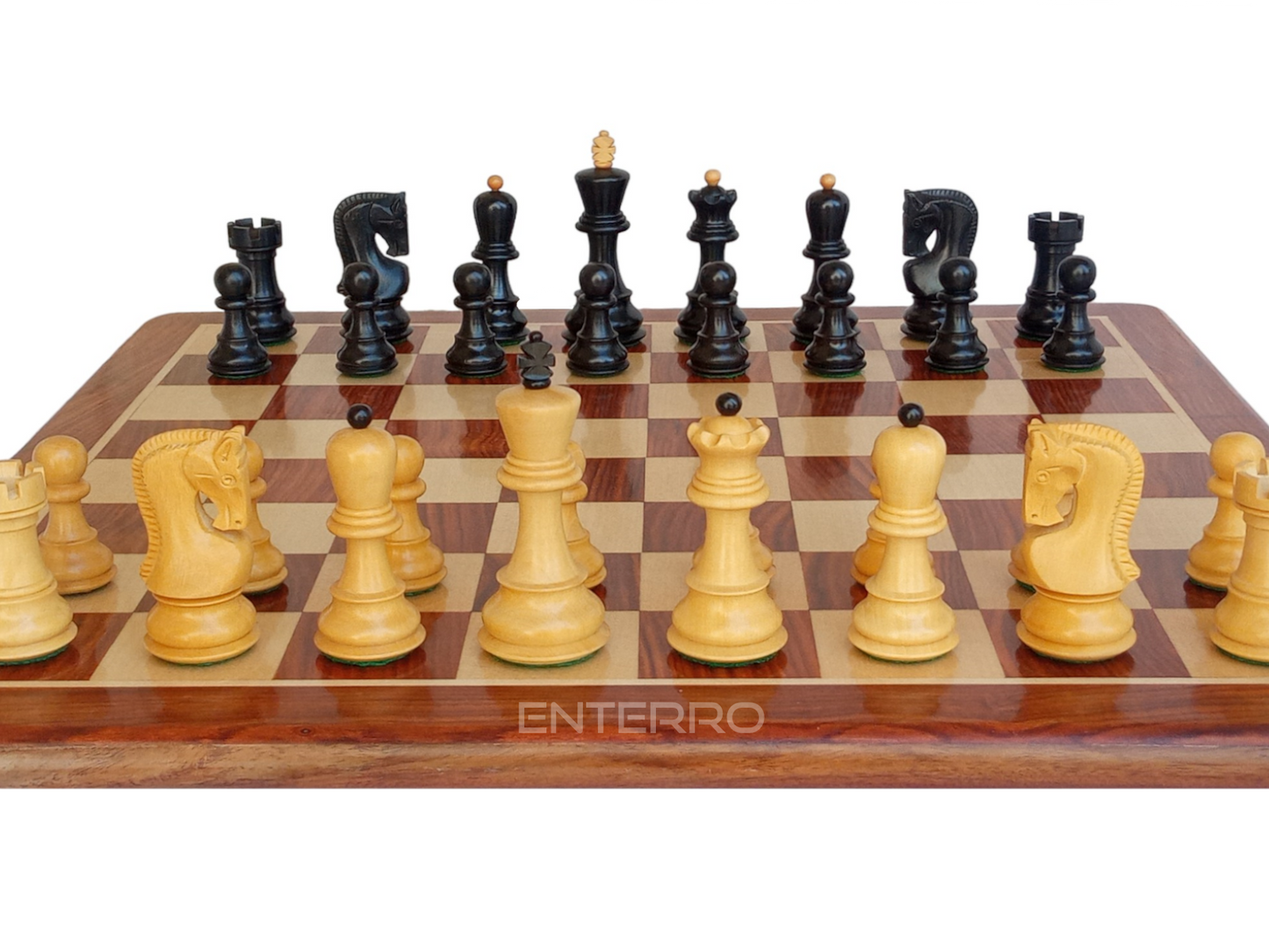 17" x 17" Wooden FLAT Chess Board - 1959 Reproduced 3.75" Ebonized Russian Zagreb with 2 Extra Queens