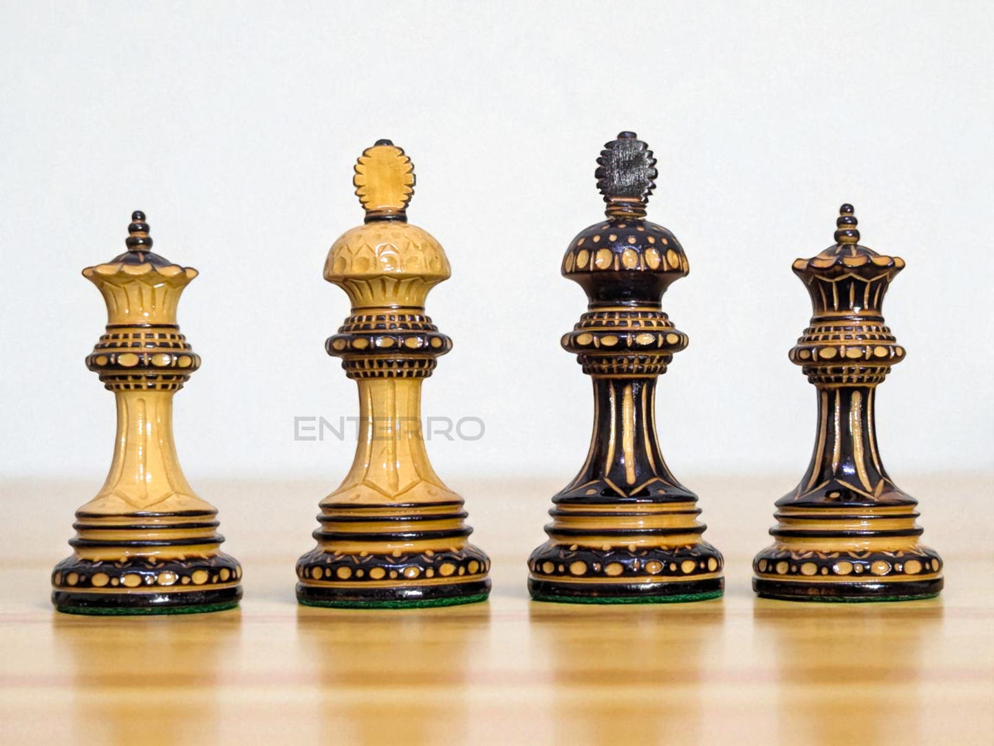 4.5" Wellington Burning Series Wooden Chess Pieces - Made of Burnt Boxwood and Boxwood