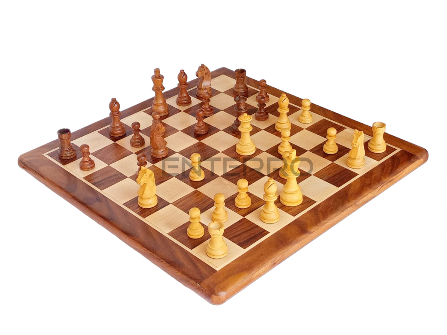 17 x 17 inch Wooden FLAT Chess Board with Wooden Chess Coins King Size 3" high - Premium Quality - Handcrafted - 32 Chess Coins with 2 Extra Queens