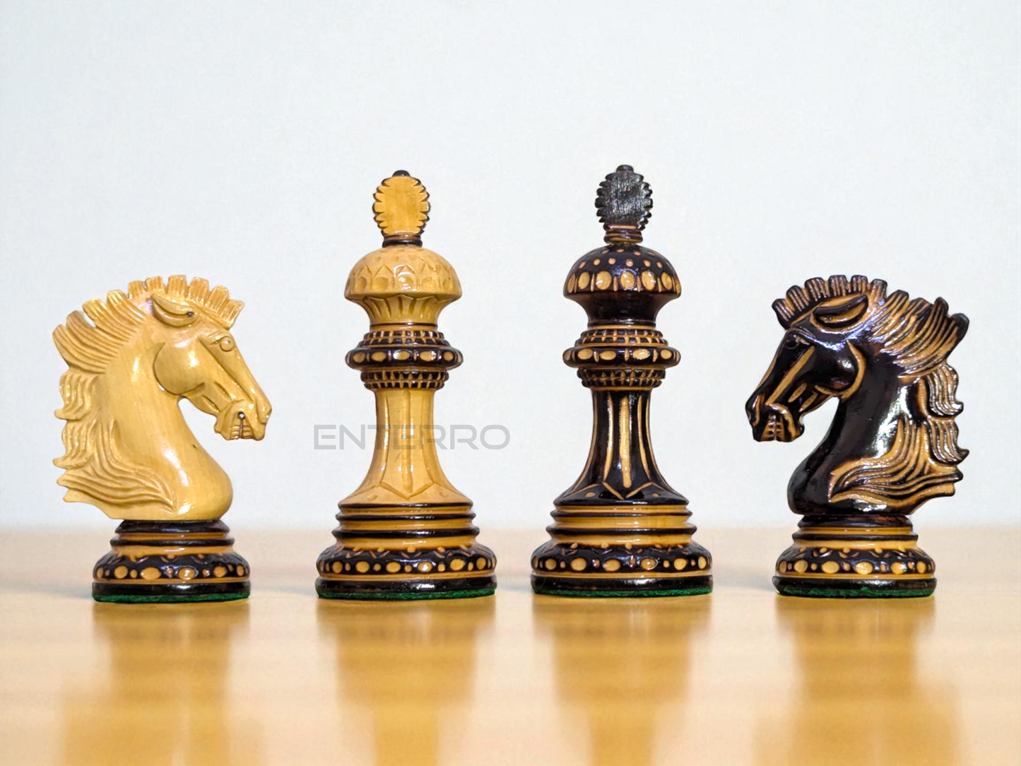 4.5" Wellington Burning Series Wooden Chess Pieces - Made of Burnt Boxwood and Boxwood