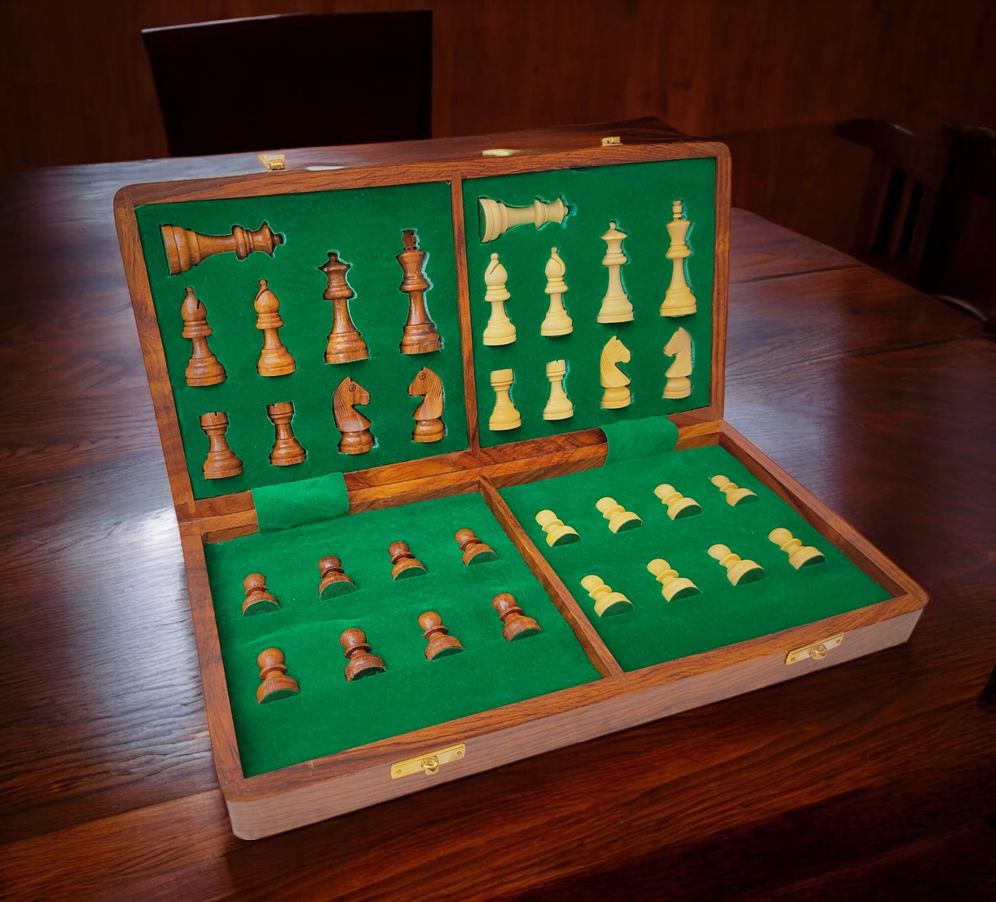 14 x 14 inch ENTERRO™ Wooden Chess Board Set with 2 Extra Queens - Magnetic Folding & Travel Friendly Chess Set