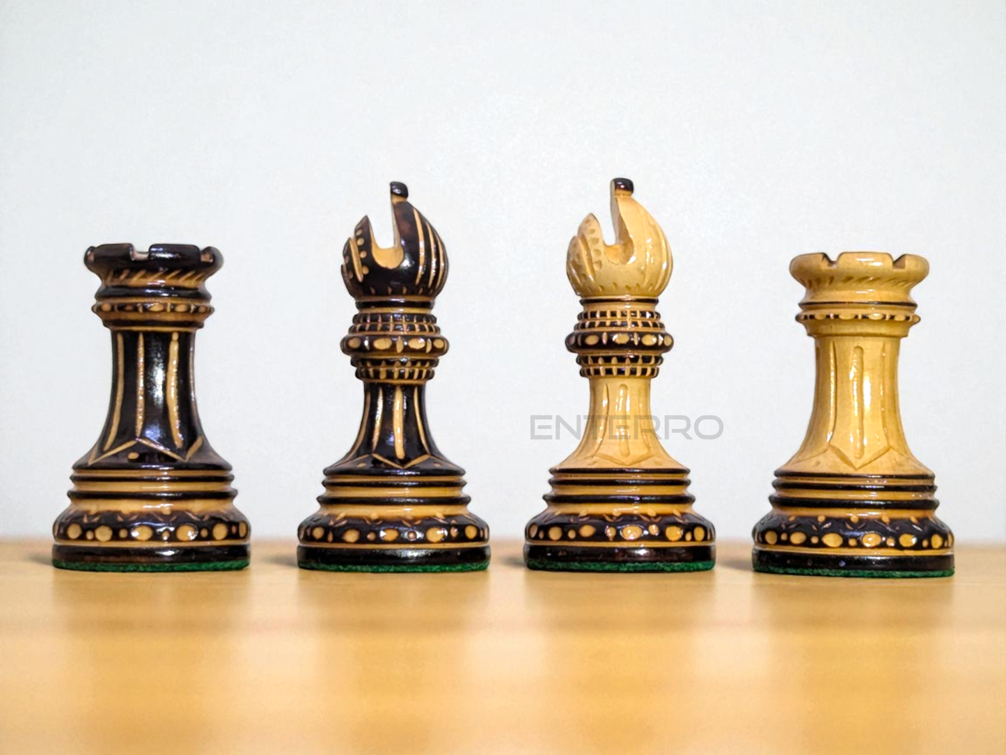 4.5" Wellington Burning Series Wooden Chess Pieces - Made of Burnt Boxwood and Boxwood