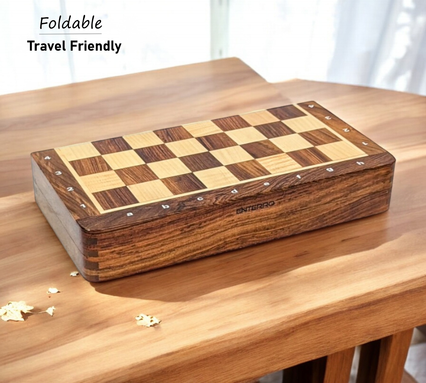 12 x 12 inch ENTERRO⢠Wooden Chess Board Set with NOTATIONS and with 2 Extra Queens - Folding Magnetic & Travel Friendly
