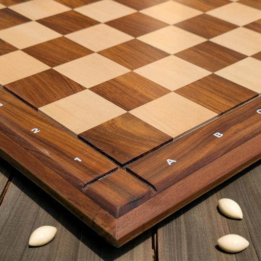21 x 21 inch (55 mm square) Grooved Rosewood and Maple Wood FLAT Chess Board without Chess Pieces - Premium Handcrafted Board