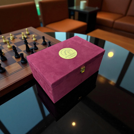 Wooden Storage Box for 3.75" to 4.25" Chess Pieces - Maroon Color