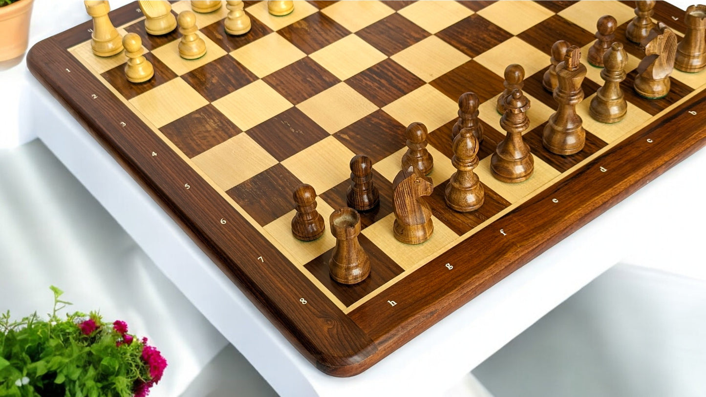 21" x 21" Wooden Chess Set with NOTATIONS - Square 55 mm - Golden Rosewood and Maple wood || 3.75" Staunton German Knight Standard Series Chess Pieces