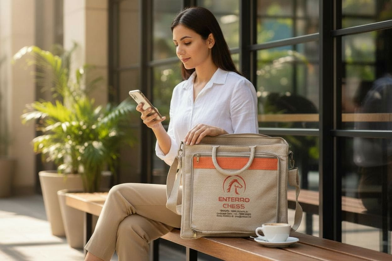 17 x 17 inch Wooden FLAT Chess Board with Wooden Chess Coins - King Size 3" high - Premium Jute Bag for Safe Storage and Travel Friendly