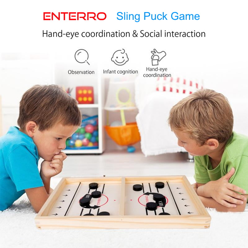Enterro Sling Puck Game for Kids and Adults - Big Size 24 x 12 inch - Fast Hockey Board Game - Wooden Ultra Smooth Playing Surface
