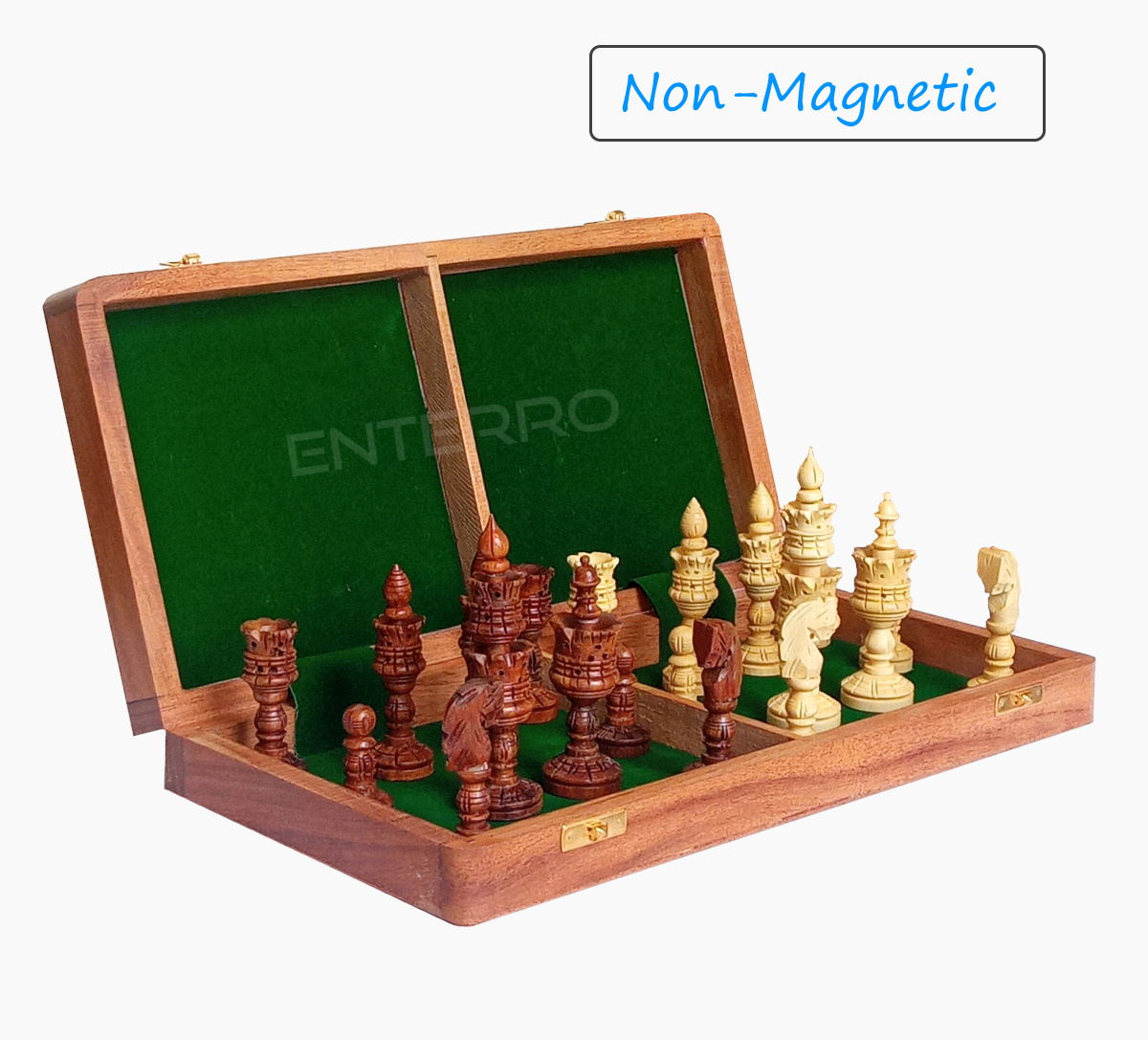 14" x 14" Wooden Chess Board Set - NON-MAGNETIC - 4" Zinnia Wooden Carved Chess Pieces