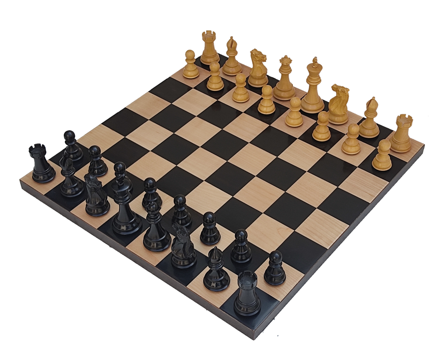 Juego de Ajedrez Sin Bordes de 17" - Cuadrado 55 mm - Madera Pura de Ébano y Arce || Piezas Clásicas de Ajedrez Staunton hechas de Ébano Puro y Boj - King Size 3.9" - Elegante Juego de Ajedrez