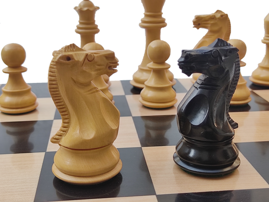 17" x 17" Borderless Wooden Chess Set - Square 55 mm - Pure Ebony and Maple wood - 3.9" British Staunton Wooden Chess Pieces - Elegant Chess Set