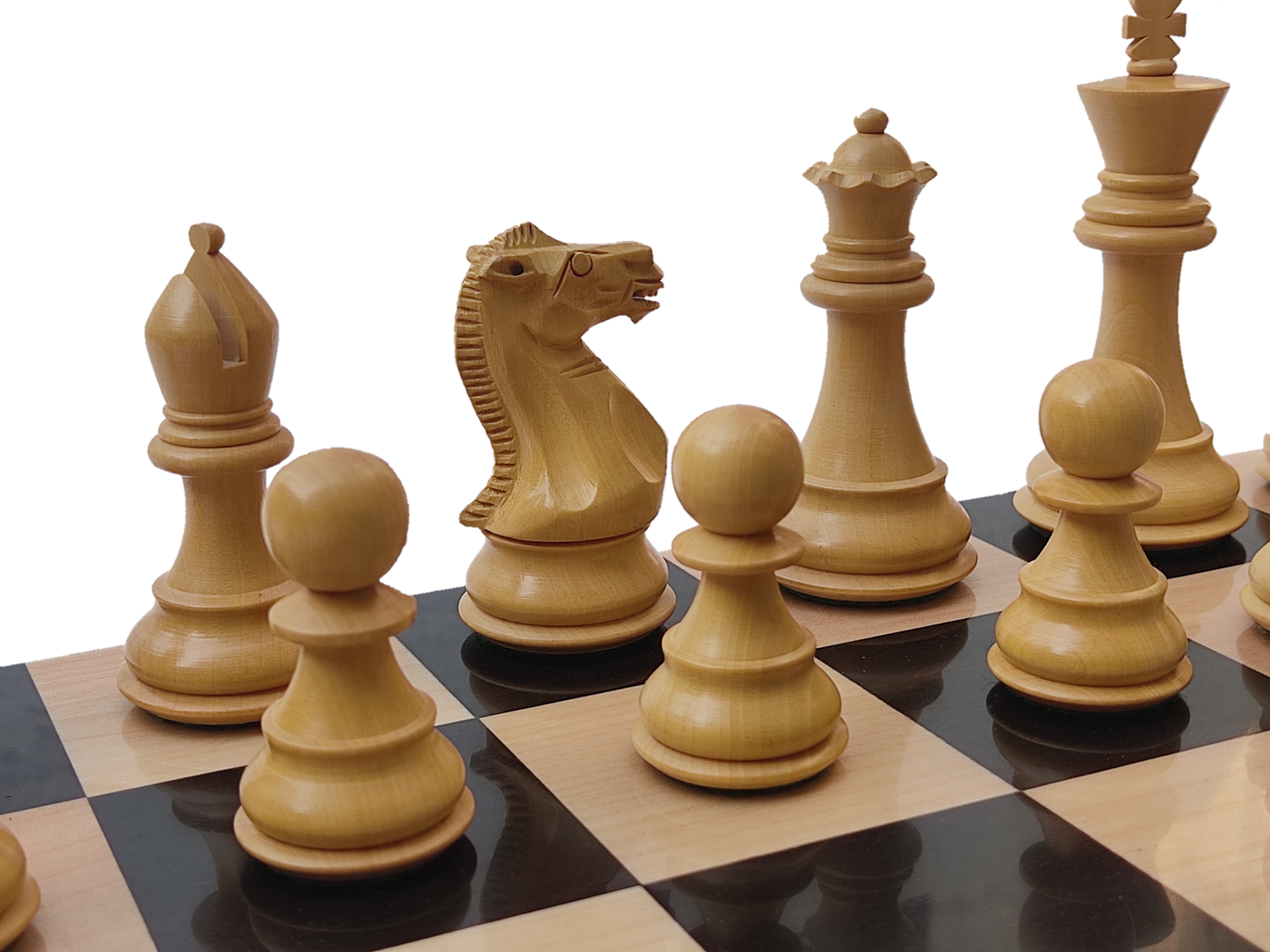 Juego de Ajedrez Sin Bordes de 17" - Cuadrado 55 mm - Madera Pura de Ébano y Arce || Piezas Clásicas de Ajedrez Staunton hechas de Ébano Puro y Boj - King Size 3.9" - Elegante Juego de Ajedrez