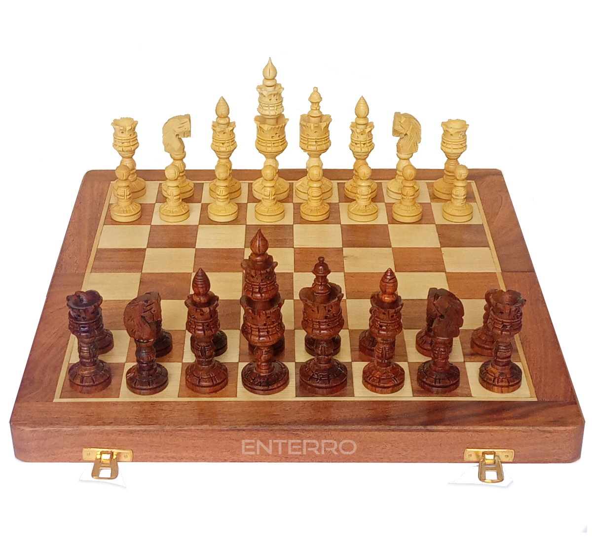 14" x 14" Wooden Chess Board Set - NON-MAGNETIC - 4" Zinnia Wooden Carved Chess Pieces