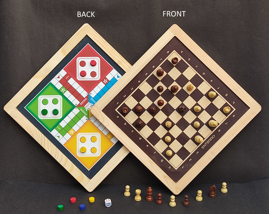 Wooden Magnetic 2in1 Chess and Ludo Board Game - 12 x 12 inch - Wooden Chess Pieces - Indoor Game for Kids Adults (Ludo + Chess)