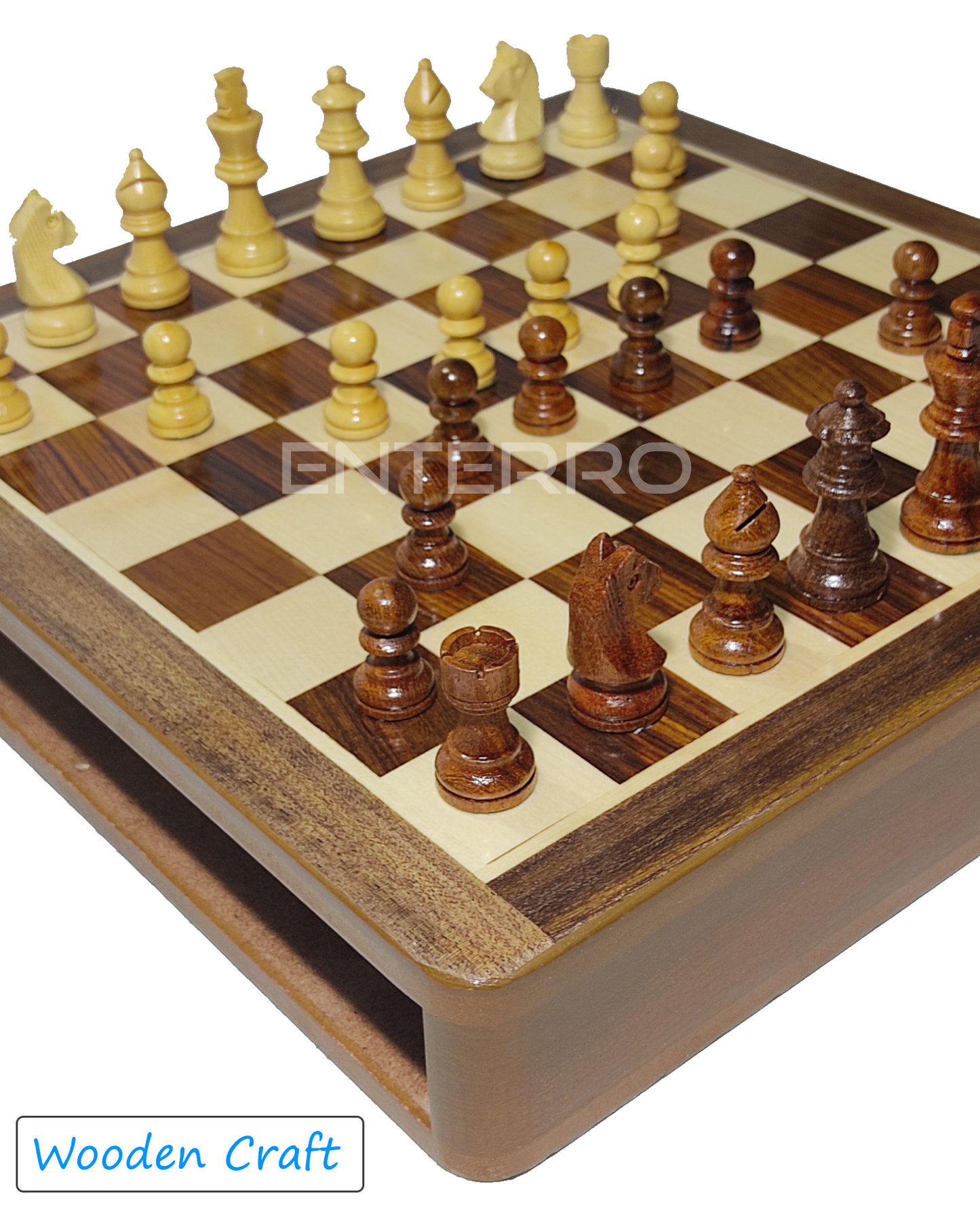 Juego de ajedrez con cajón magnético de madera, 10.0 x 10.0 in, con monedas magnéticas de ajedrez, juego de interior hecho a mano y apto para viajes para niños y adultos