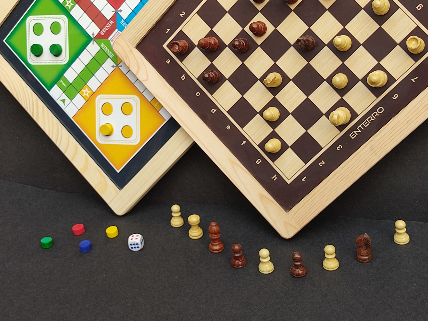 Wooden Magnetic 2in1 Chess and Ludo Board Game - 12 x 12 inch - Wooden Chess Pieces - Indoor Game for Kids Adults (Ludo + Chess)