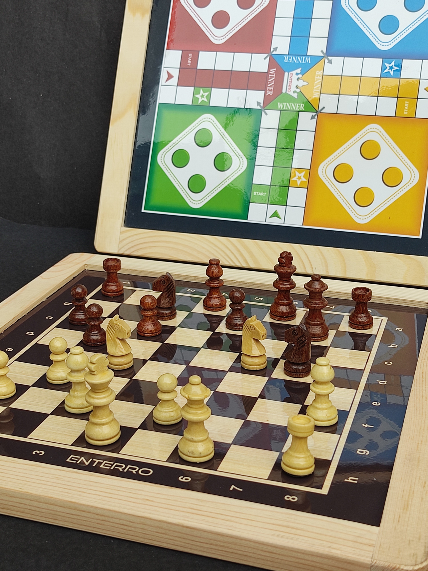 Wooden Magnetic 2in1 Chess and Ludo Board Game - 12 x 12 inch - Wooden Chess Pieces - Indoor Game for Kids Adults (Ludo + Chess)