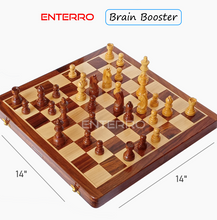 Load image into Gallery viewer, ENTERRO™ Wooden Magnetic Chess Board Set - 14 x 14 inch - 2 Extra Queens with Magnetic Coins - Folding &amp; Travel Friendly Chess - FREE PDF Chess Manual (CHECK OUR REVIEWS ON TRUST PILOT)