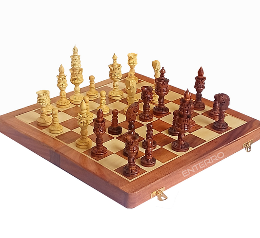 14" x 14" Wooden Chess Board Set - NON-MAGNETIC - 4" Zinnia Wooden Carved Chess Pieces