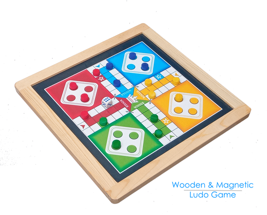 Wooden Magnetic 2in1 Chess and Ludo Board Game - 12 x 12 inch - Wooden Chess Pieces - Indoor Game for Kids Adults (Ludo + Chess)