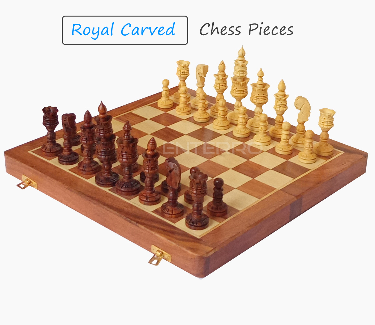 14" x 14" Wooden Chess Board Set - NON-MAGNETIC - 4" Zinnia Wooden Carved Chess Pieces