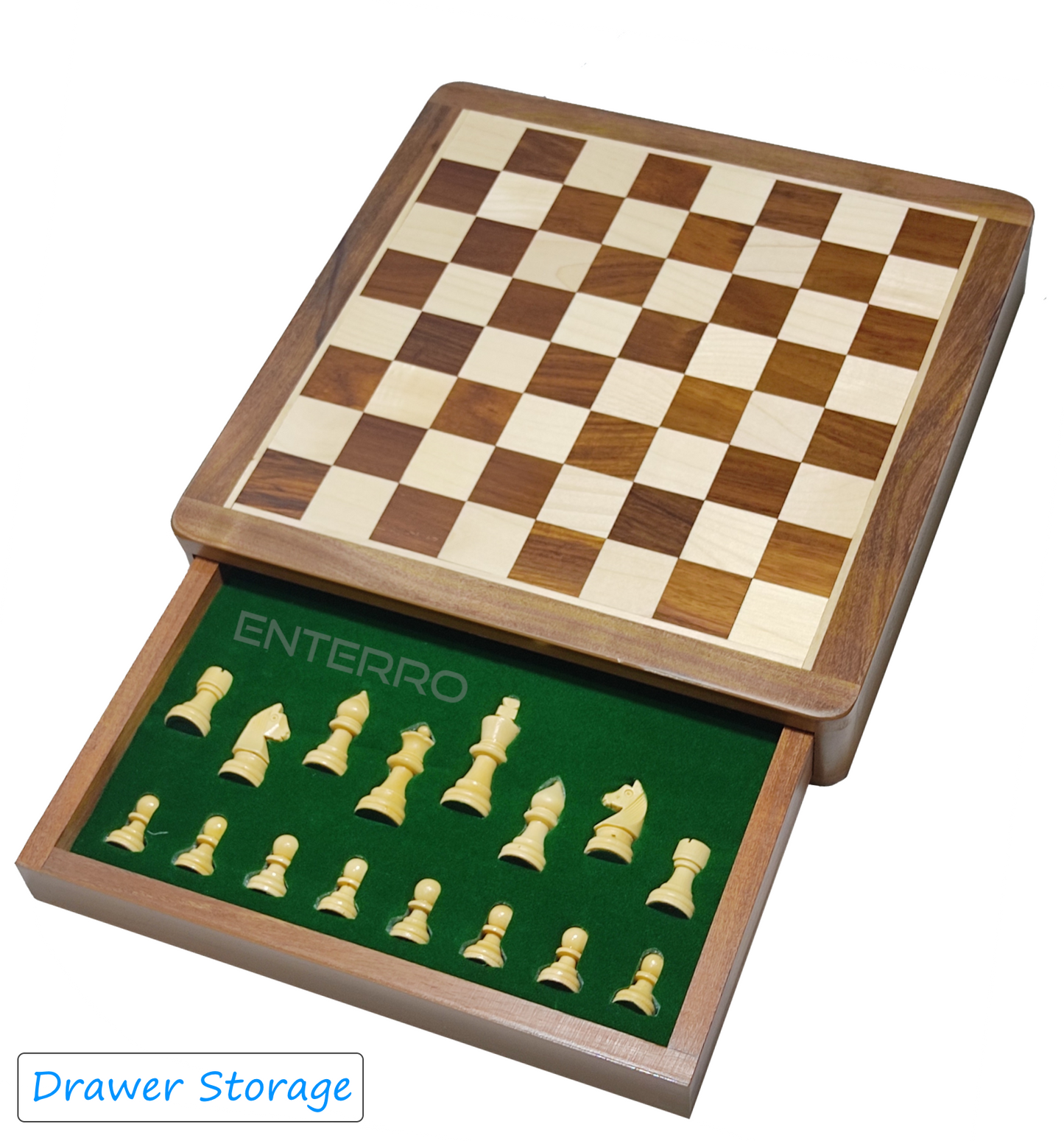 Juego de ajedrez con cajón magnético de madera, 10.0 x 10.0 in, con monedas magnéticas de ajedrez, juego de interior hecho a mano y apto para viajes para niños y adultos