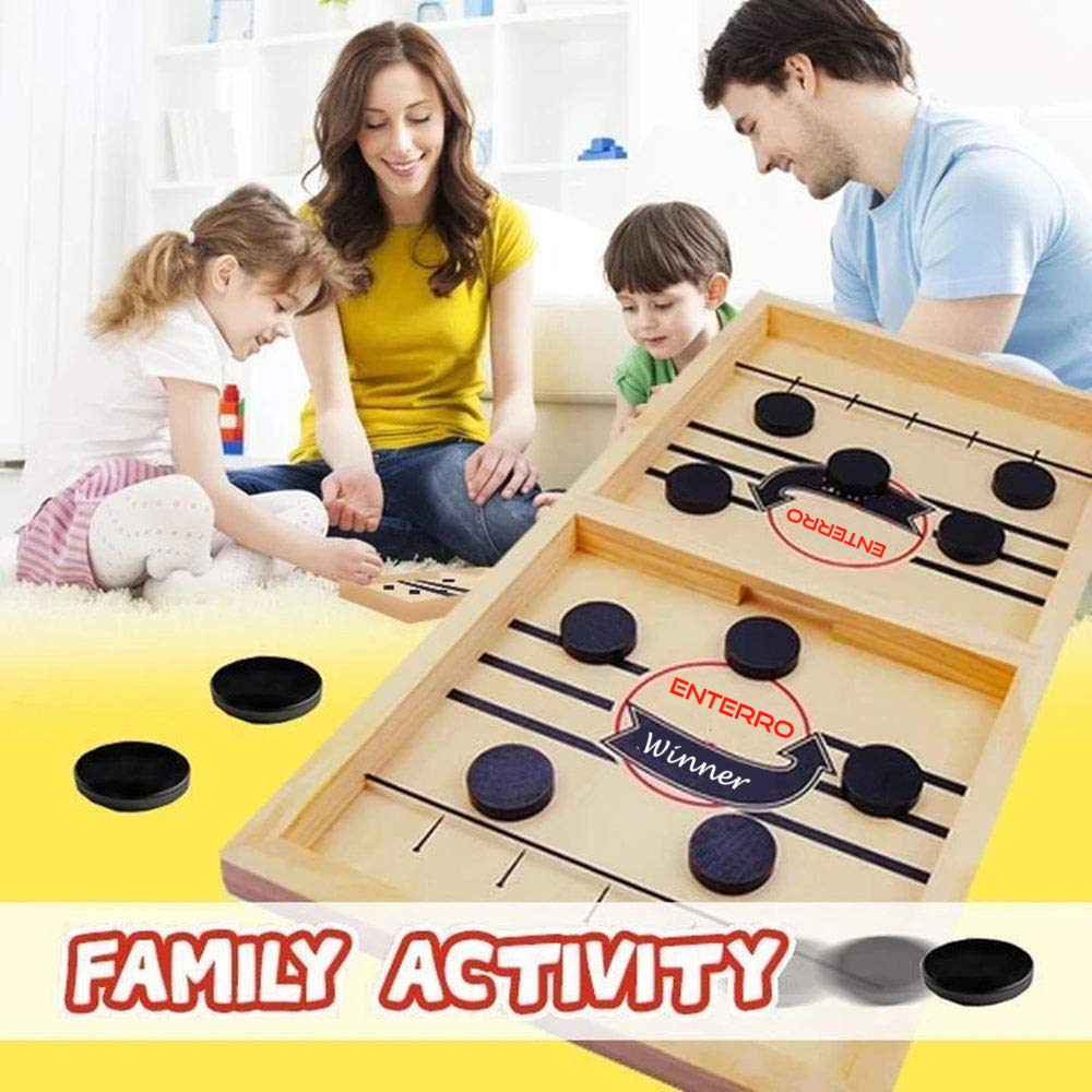 Enterro Sling Puck Game for Kids and Adults - Big Size 24 x 12 inch - Fast Hockey Board Game - Wooden Ultra Smooth Playing Surface
