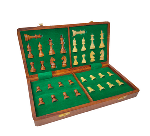 ENTERRO™ Wooden Magnetic Chess Board Set - 14 x 14 inch - 2 Extra Queens with Magnetic Coins - Folding & Travel Friendly Chess - FREE PDF Chess Manual (CHECK OUR REVIEWS ON TRUST PILOT)
