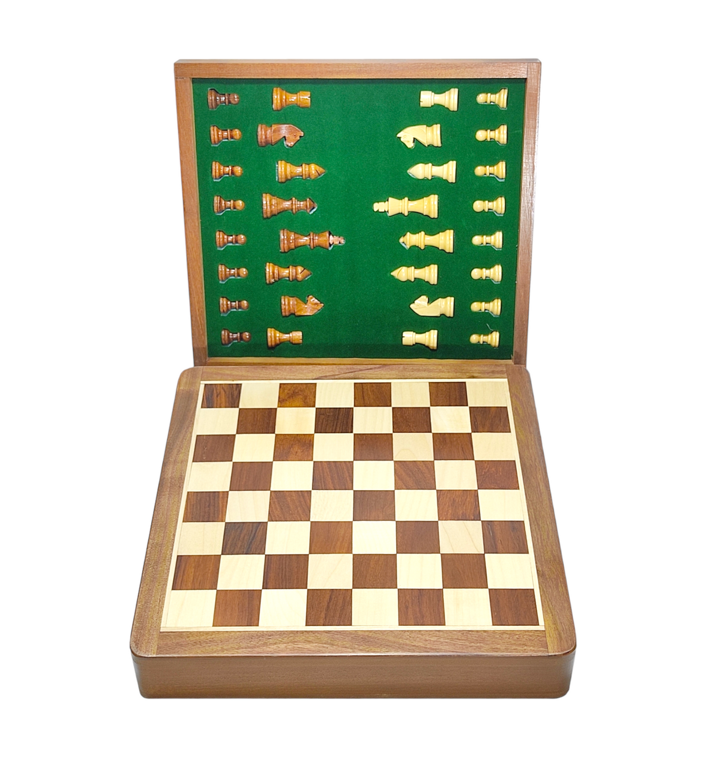 12 x 12 inch Wooden Drawer Chess Set with Magnetic Wooden Chess Coins - Handcrafted Board Game