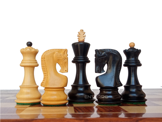 3.75" Reproduced 1959 Russian Zagreb Series Wooden Chess Pieces with 2 extra Queens - Made of Ebonized and Boxwood (without chess board)