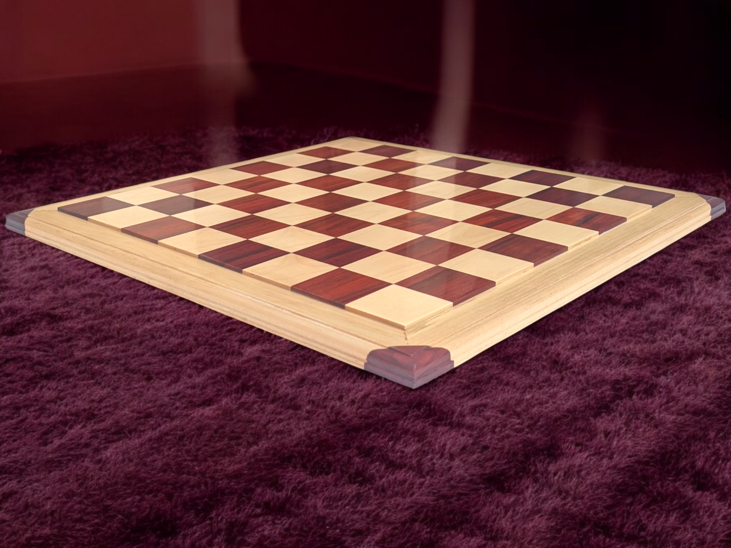 21 x 21 inch Natural Red Rosewood and Maple Wood FLAT Chess Board without Chess Pieces - Premium Handcrafted