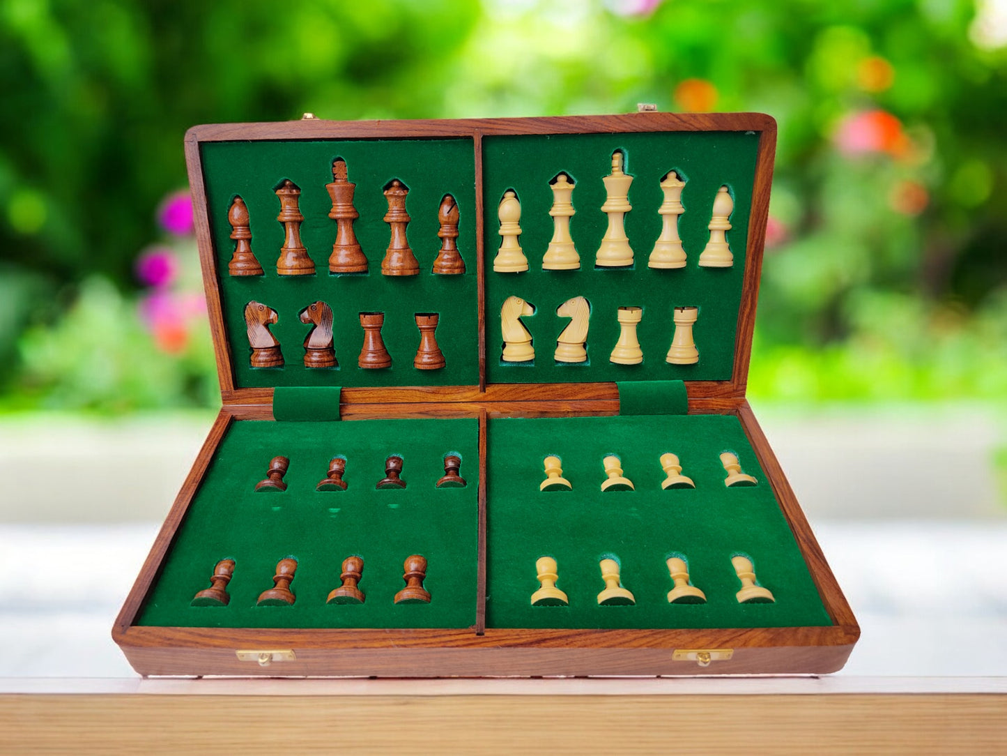 16" x 16" Wooden Foldable Magnetic Chess Board Set with NOTATIONS and - King Size 3" high - Premium Handcrafted Board