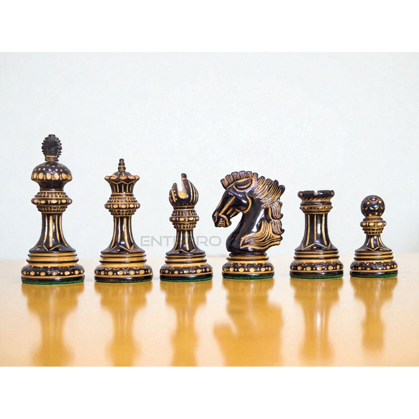 4.5" Wellington Burning Series Wooden Chess Pieces - Made of Burnt Boxwood and Boxwood