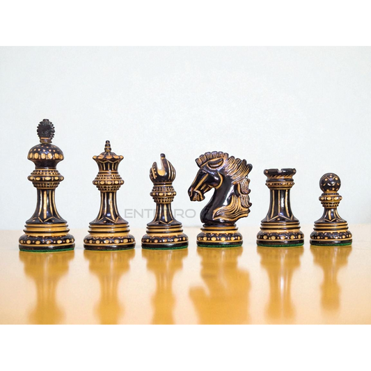 4.5" Wellington Burning Series Wooden Chess Pieces - Made of Burnt Boxwood and Boxwood