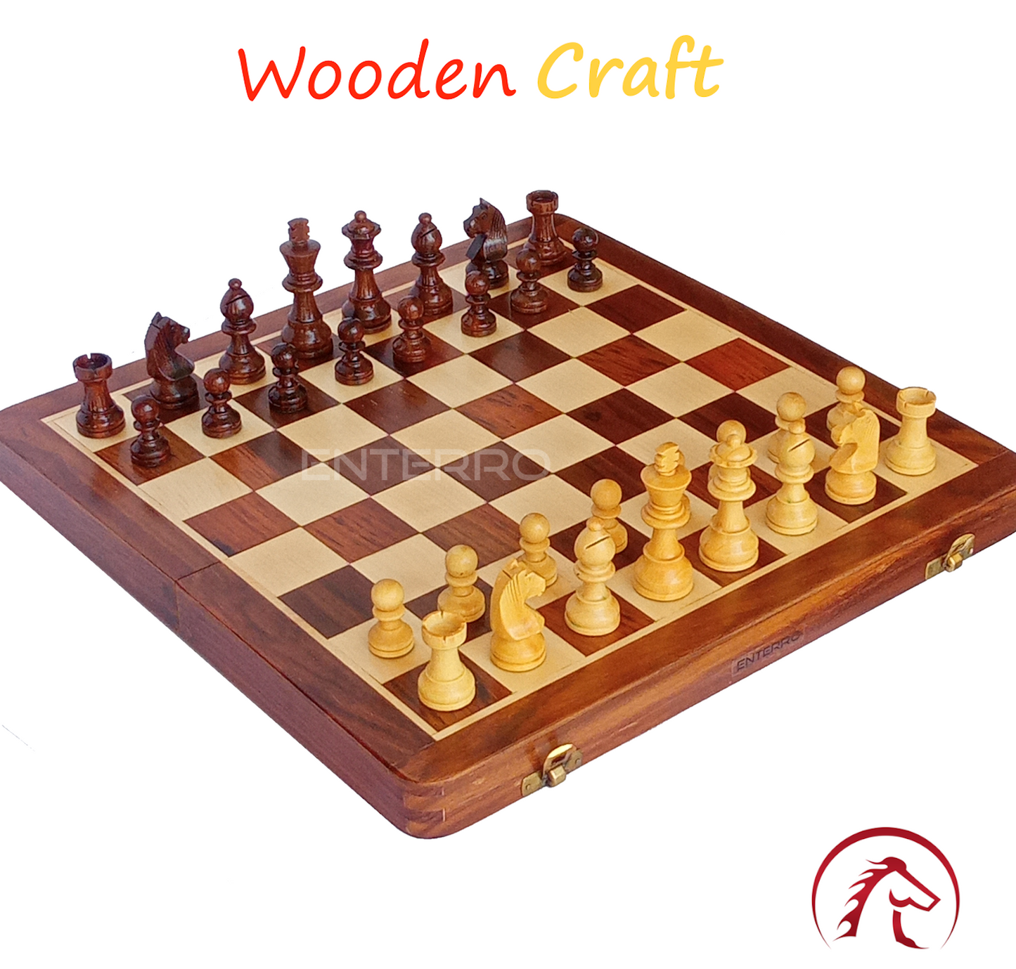 12 x 12 inch ENTERRO™ Wooden Chess Board Set with 2 Extra Queens - Folding Magnetic & Travel Friendly Chess Set