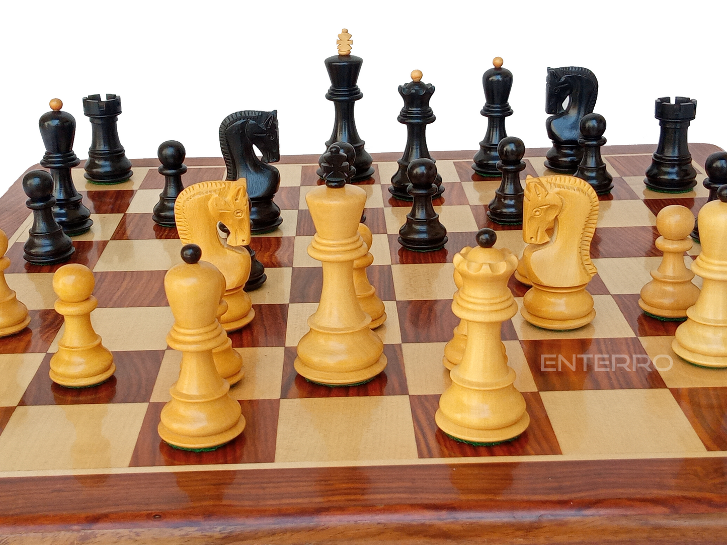 17" x 17" Wooden FLAT Chess Board - 1959 Reproduced 3.75" Ebonized Russian Zagreb with 2 Extra Queens